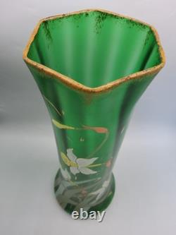 Grand vase verre soufflé émaillé décor de jonquilles Legras Montjoye Art Nouveau