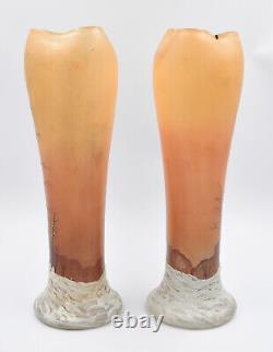 Grande Paire de vase Legras décor hivernal émaillé Art Nouveau H= 41.5 CM
