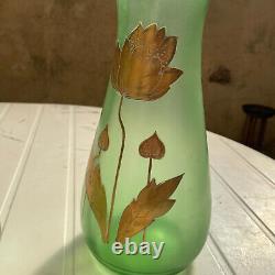Grande paire de vases en verre émaillé doré art nouveau fleur legras