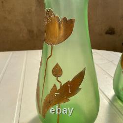 Grande paire de vases en verre émaillé doré art nouveau fleur legras