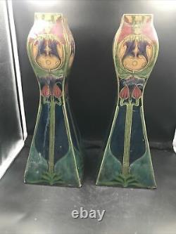 Grands Vases Art Nouveau faience polychrome Plateelbakkerij Zuid-Holland Gouda