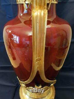 Immense & Rare Vase Ceramique Et Bronze Dore Art Nouveau Autriche Ou Allemagne