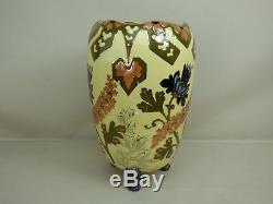 Important Magnifique Vase Ancien En Faience KG Luneville Vers 1900 Fleurs Styli