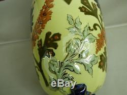 Important Magnifique Vase Ancien En Faience KG Luneville Vers 1900 Fleurs Styli