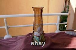 Important vase Legras à l'anemone, art nouveau, cotelé et émaillé, H 28cm