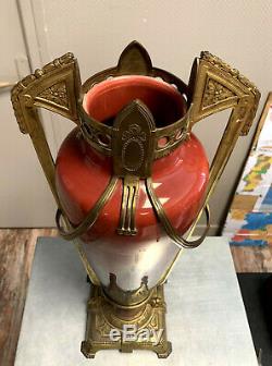 Important vase époque Art nouveau en céramique vernissée et bronze doré h 56CM