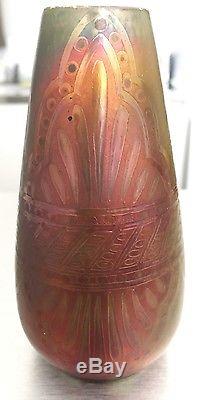 Jean Barol, rare vase céramique irisée signé situé Cannes Art Nouveau, Montières