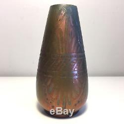 Jean Barol, rare vase céramique irisée signé situé Cannes Art Nouveau, Montières