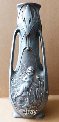 Jean GARNIER (1853-1910) Vase en étain Sylphide Nymphe ART NOUVEAU vers 1900