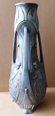 Jean GARNIER (1853-1910) Vase en étain Sylphide Nymphe ART NOUVEAU vers 1900