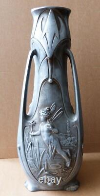 Jean GARNIER (1853-1910) Vase en étain Sylphide Nymphe ART NOUVEAU vers 1900