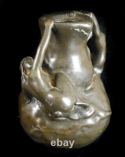 Jean GARNIER (1853-c. 1910) vase art-nouveau en étain femmes nues 16cm c1900