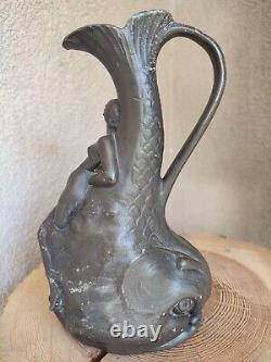 Jean Garnier vase art nouveau en étain femme nue