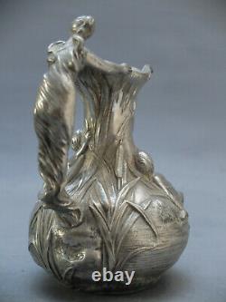 Jm Petizon Vase Etain Art Nouveau Sculpture Femme 1900 Galle