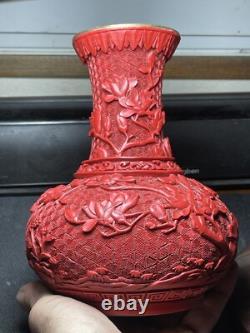 Joli Vase Art Nouveau Chine Pékin Laque Cinabre Oiseaux Rhododendron