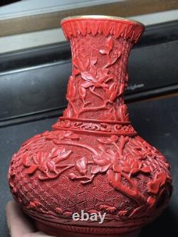Joli Vase Art Nouveau Chine Pékin Laque Cinabre Oiseaux Rhododendron