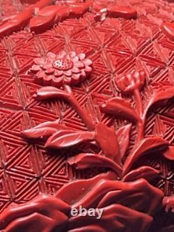 Joli Vase Art Nouveau Chine Pékin Laque Cinabre Oiseaux Rhododendron