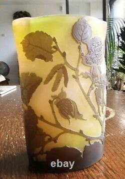 Joli Vase Art Nouveau GALLÉ Dégagé Acide Decor Branche De Noisetier Vers 1910