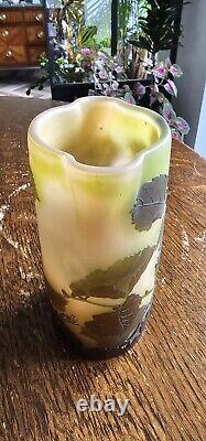 Joli Vase Art Nouveau GALLÉ Dégagé Acide Decor Branche De Noisetier Vers 1910