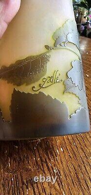 Joli Vase Art Nouveau GALLÉ Dégagé Acide Decor Branche De Noisetier Vers 1910
