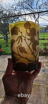 Joli Vase Art Nouveau GALLÉ Dégagé Acide Decor Branche De Noisetier Vers 1910