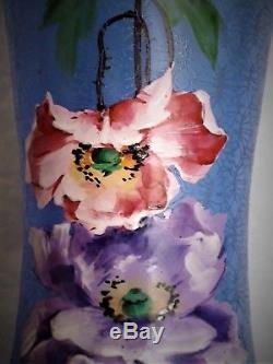 Joli Vase Art Nouveau givré, émaillé, décor floral, Legras, montjoye