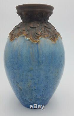 Joseph Mougin Nancy 308 J Vase Gres Emaille Cristallisations Bleues Art Nouveau
