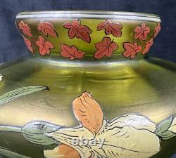 Josephinenhutte Fritz Heckert Enamelled Iridescent Glass Vase Emaille Irise Iris