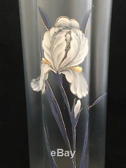 Jugendstil Iris Verre Emaillé Art Nouveau Vase Bleu Antique Glass Enamel Legras