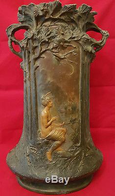 Jules Jouant Énorme Vase Art Nouveau Terre Cuite Terracotta Godchieder