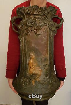 Jules Jouant Énorme Vase Art Nouveau Terre Cuite Terracotta Godchieder