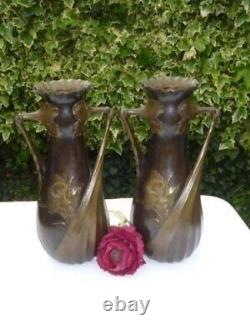 KANN Léon. ART-NOUVEAU. PAIRE DE VASES en BRONZE. DECOR de NARCISSES. FONTE de SIOT