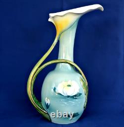 KELLER & GUERIN Lunéville Vase Pichet Arums et Nénuphars Art Nouveau 1900