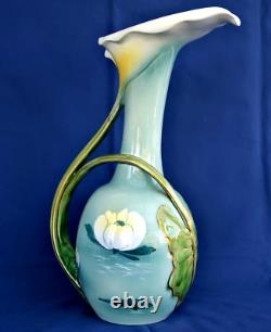 KELLER & GUERIN Lunéville Vase Pichet Arums et Nénuphars Art Nouveau 1900