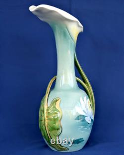 KELLER & GUERIN Lunéville Vase Pichet Arums et Nénuphars Art Nouveau 1900