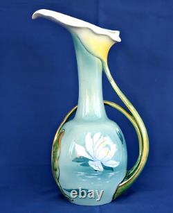 KELLER & GUERIN Lunéville Vase Pichet Arums et Nénuphars Art Nouveau 1900