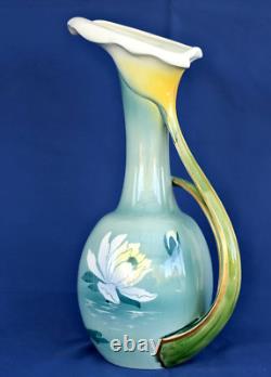 KELLER & GUERIN Lunéville Vase Pichet Arums et Nénuphars Art Nouveau 1900