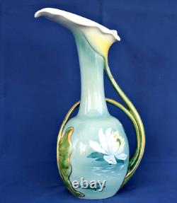 KELLER & GUERIN Lunéville Vase Pichet Arums et Nénuphars Art Nouveau 1900