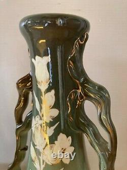 Keller & Guerin Lunéville Paire vases Art Nouveau décor floral dorure Jugendstil