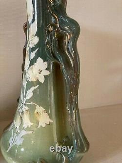 Keller & Guerin Lunéville Paire vases Art Nouveau décor floral dorure Jugendstil