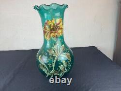LEGRAS Ancien gros vase émaillé décor floral art nouveau MONTJOYE