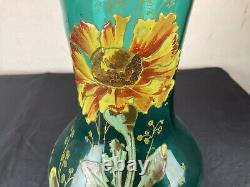 LEGRAS Ancien gros vase émaillé décor floral art nouveau MONTJOYE