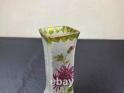 LEGRAS Ancien vase émaillé dégagé à l acide décor de chrysanthèmes art nouveau