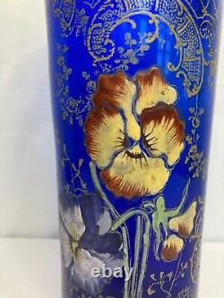 LEGRAS, Art nouveau vase rouleau en verre émaillé vers 1900