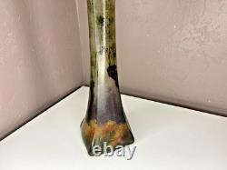 LEGRAS Long Vase Soliflore en Verre a Décor Emaillée Signé 40 cm Art Nouveau
