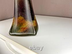 LEGRAS Long Vase Soliflore en Verre a Décor Emaillée Signé 40 cm Art Nouveau