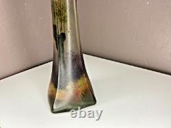 LEGRAS Long Vase Soliflore en Verre a Décor Emaillée Signé 40 cm Art Nouveau