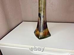 LEGRAS Long Vase Soliflore en Verre a Décor Emaillée Signé 40 cm Art Nouveau