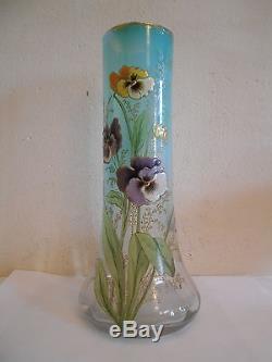 Legras Montjoye Ancien Vase Art Nouveau Floral Decor Pensees Email Fin Xixeme
