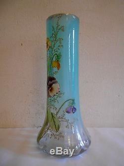 Legras Montjoye Ancien Vase Art Nouveau Floral Décor Pensées Émail Fin XIX Ème